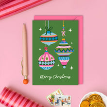 Load image into Gallery viewer, Bauble Christmas Card | Holiday Cards | Vintage | Green
