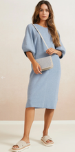 Load image into Gallery viewer, Yasmine Knitted Puff Sleeve Dress in Infinity Blue
