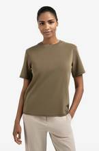 Load image into Gallery viewer, Yasmine Khaki T-shirt with knitted ribbed neckline