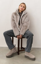 Load image into Gallery viewer, Faux fur jacket with stand-up collar