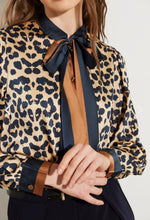 Load image into Gallery viewer, Laura Pussybow Leopard Shirt Tan/Navy
