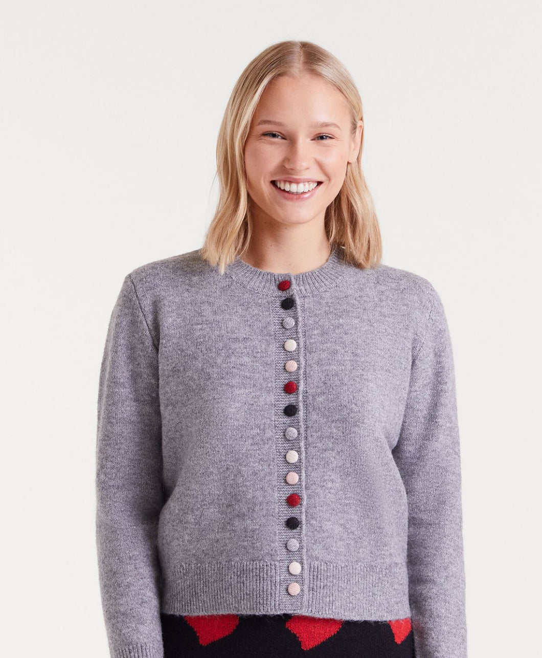 Clara Grey Cardi with colourful buttons