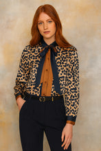 Load image into Gallery viewer, Laura Pussybow Leopard Shirt Tan/Navy
