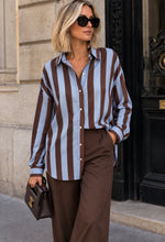 Load image into Gallery viewer, Lauren Stripe Shirt Blue/Brown
