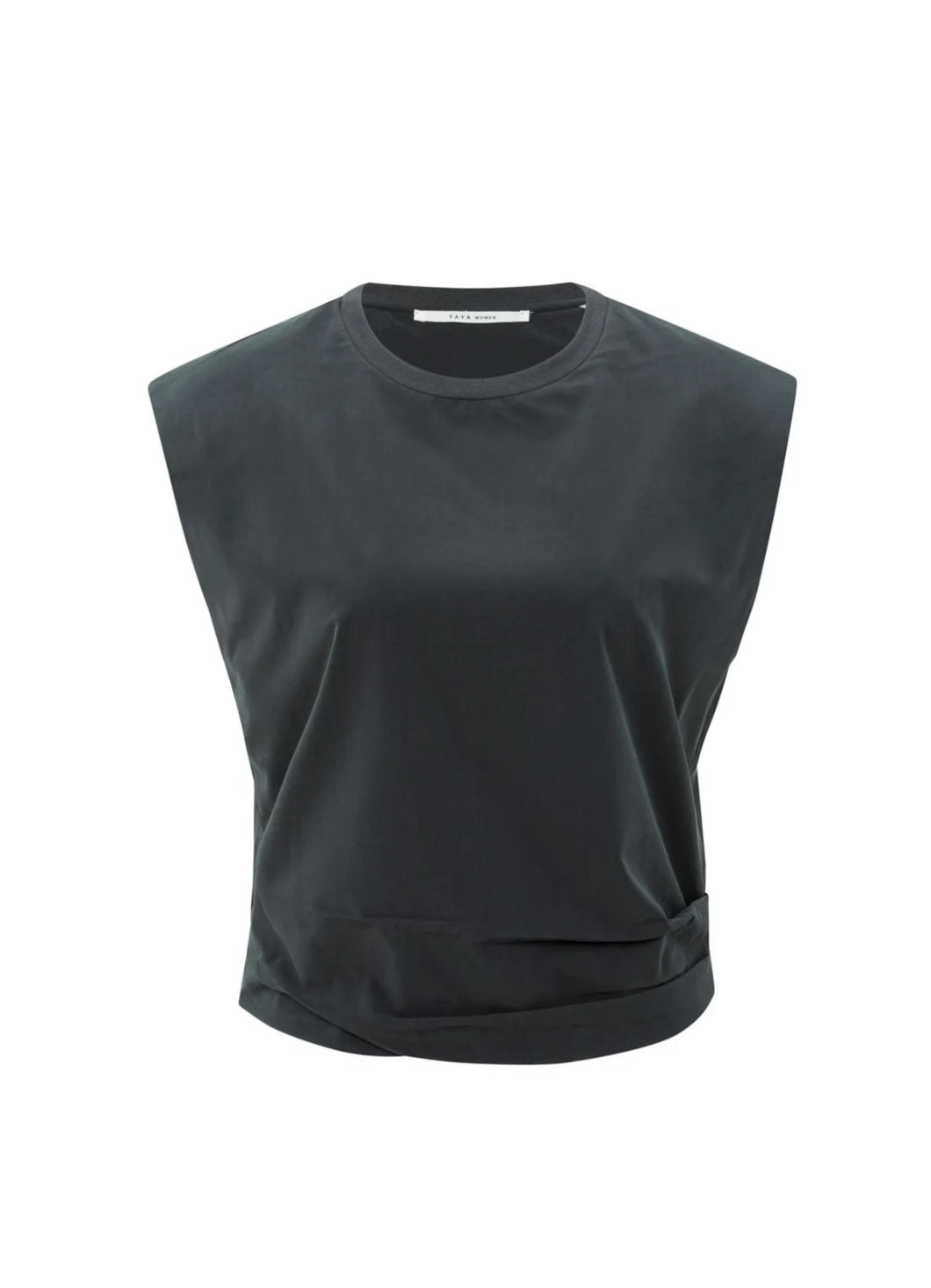 Yasmine Oyster Black Sleeveless Top