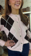 Load image into Gallery viewer, Kate Pink Argyle Knit Cardi
