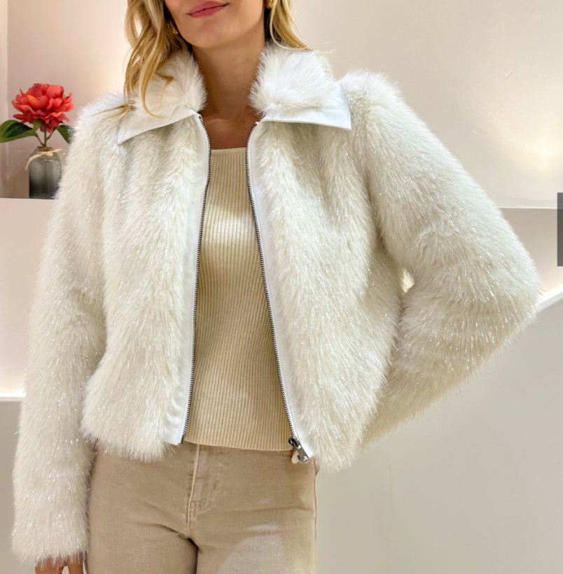Connie White Faux Fur Jacket