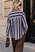 Load image into Gallery viewer, Lauren Stripe Shirt Blue/Brown
