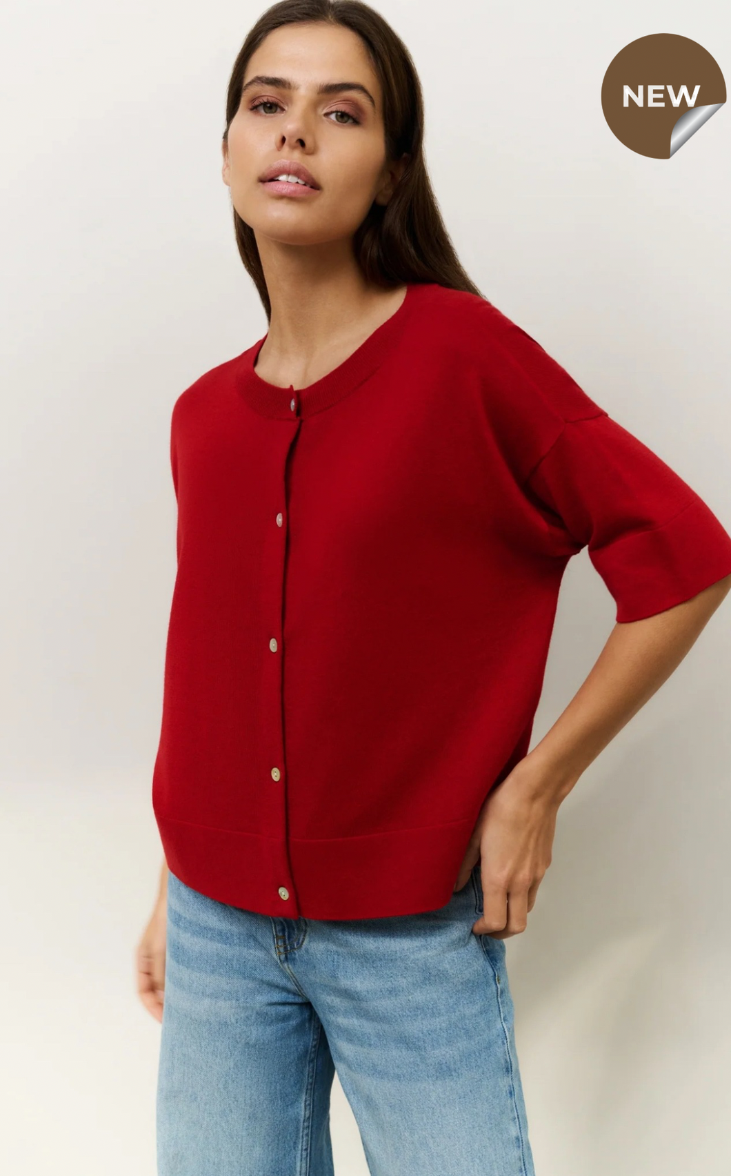 Yasmine Oversized Fine Knit Cardi Scarlet