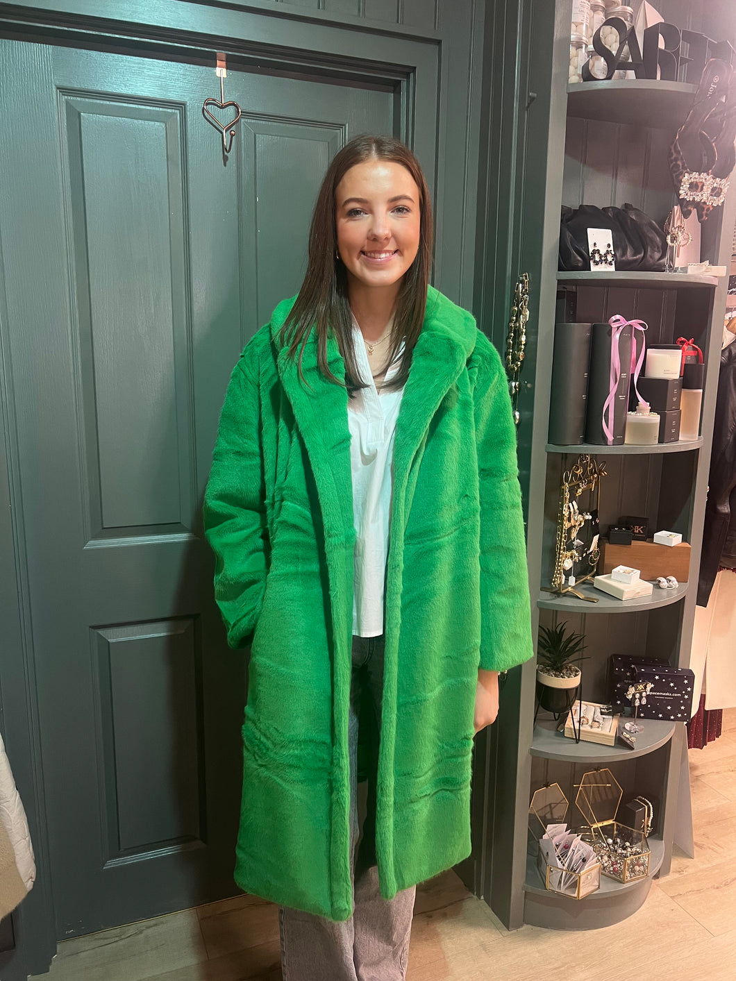 Green Faux Fur Coat