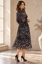 Load image into Gallery viewer, Willow Pleated Black Leopard Dress

