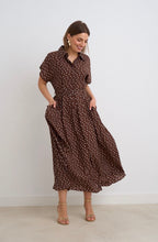 Load image into Gallery viewer, Annie Chocolate Polka Dot Midi
