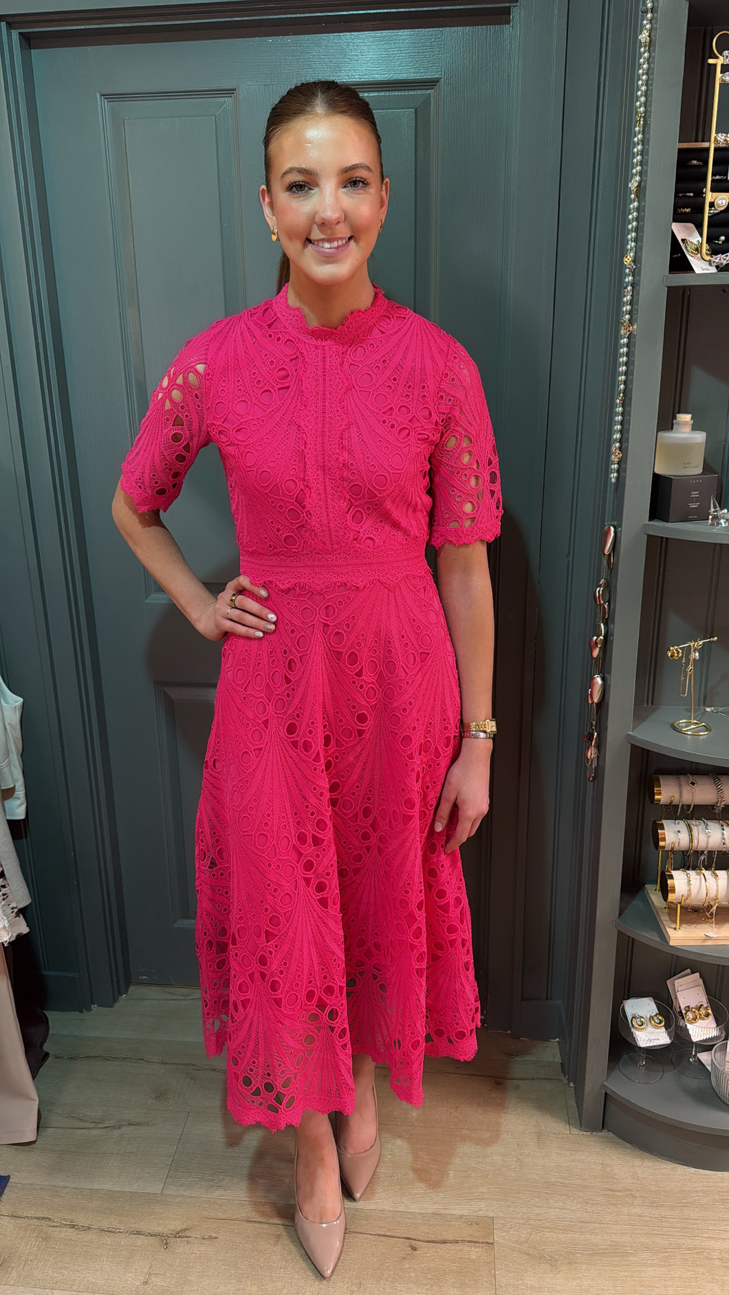 Mary Raspberry Lace Dress