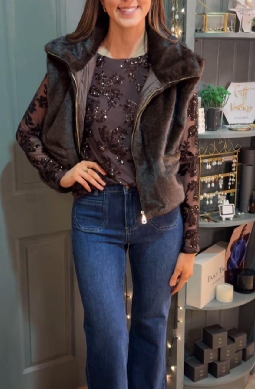 Quinn Brown sequins top