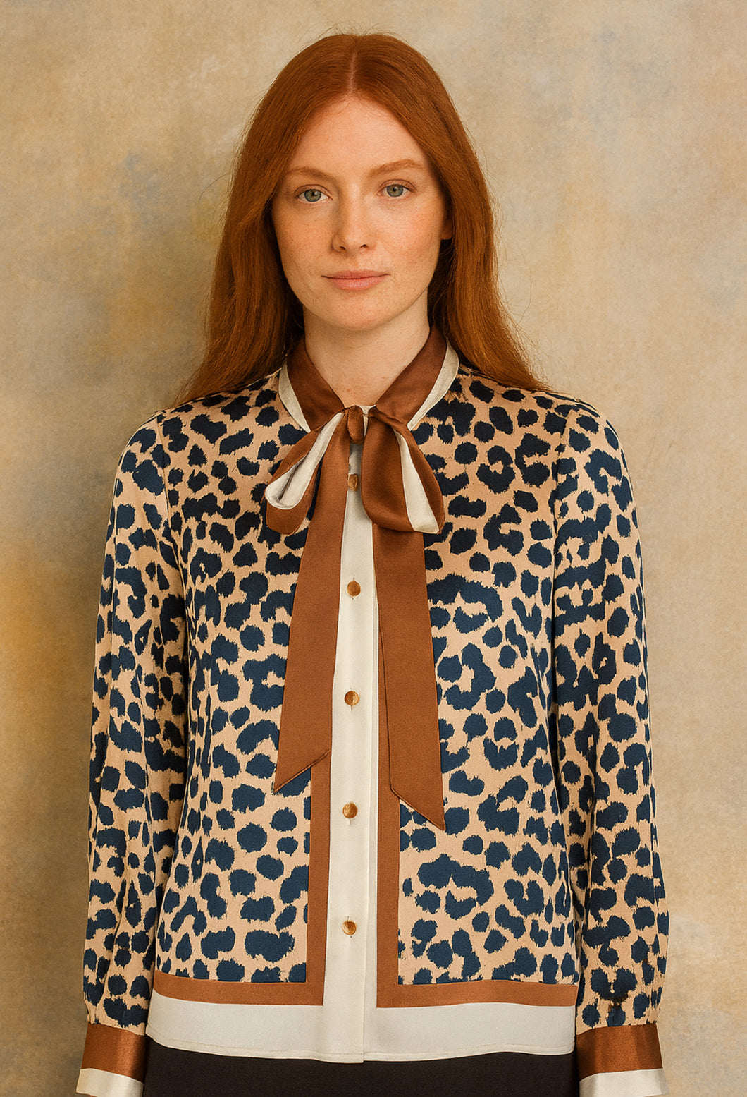 Laura Pussybow Leopard Shirt Cream/Tan