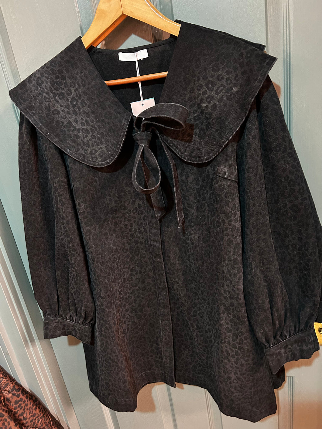 Carrie Denim Leopard Mini Dress