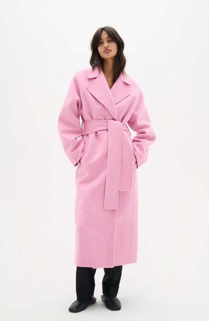 Pink maxi coat hot sale