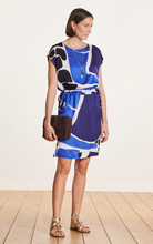 Load image into Gallery viewer, Faye Blue Satin Print Dress
