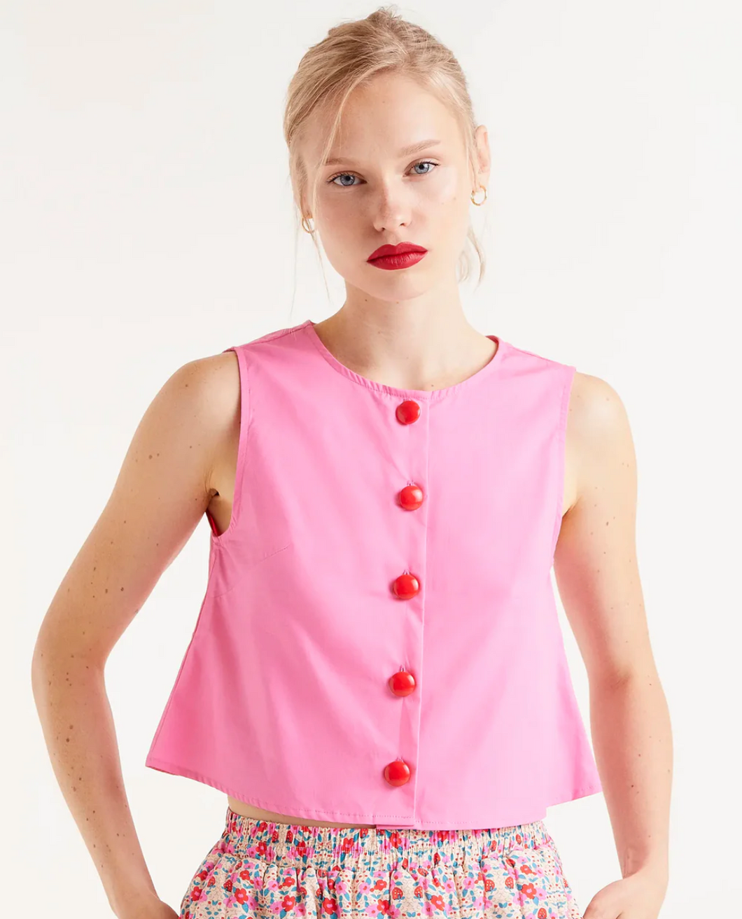 Clara Pink Top with Buttons