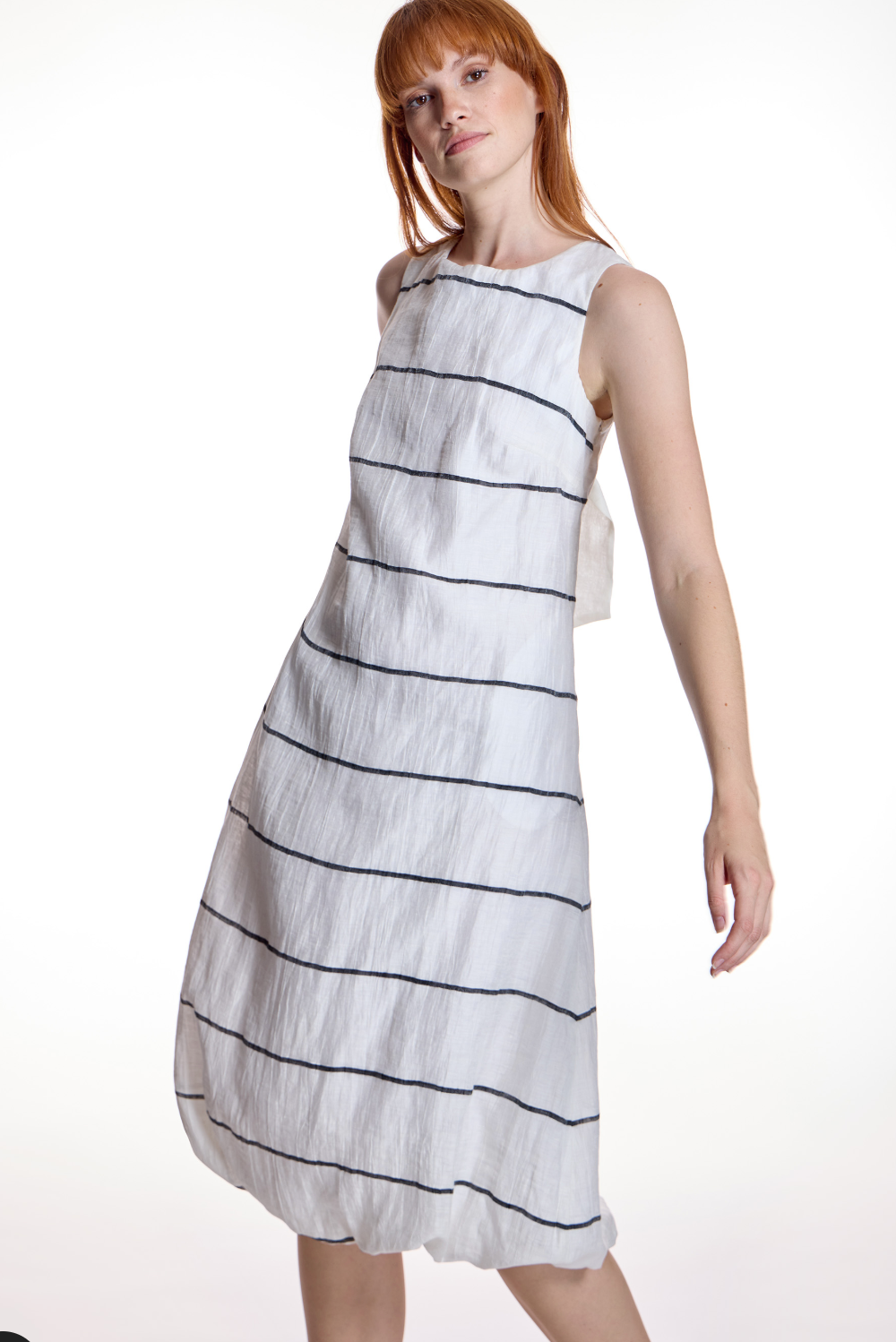 Allegra Striped White Balloon Dress