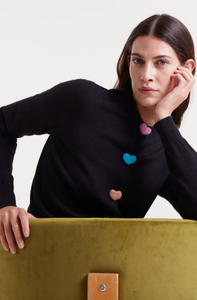 Clara Heart Button Black Cardigan