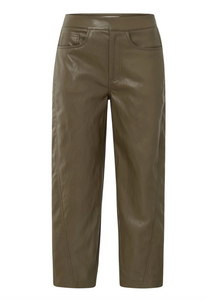 Yasmine Khaki Faux leather trousers
