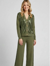 Load image into Gallery viewer, Bella Emilienne Sequin Knit Cardigan Khaki
