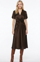 Load image into Gallery viewer, Bella Angelique Draped Satin Dress Brown
