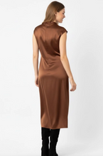 Load image into Gallery viewer, Bella Anita Draped Satin Dress Cognac
