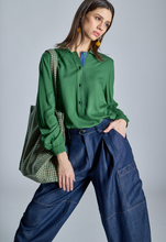 Load image into Gallery viewer, Allegra Green Blouse with Shirt Collar
