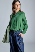 Load image into Gallery viewer, Allegra Green Blouse with Shirt Collar

