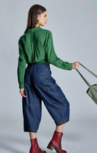 Load image into Gallery viewer, Allegra Green Blouse with Shirt Collar
