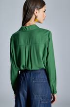 Load image into Gallery viewer, Allegra Green Blouse with Shirt Collar
