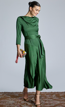 Load image into Gallery viewer, Allegra Satin Green Belted Dress
