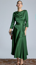 Load image into Gallery viewer, Allegra Satin Green Belted Dress
