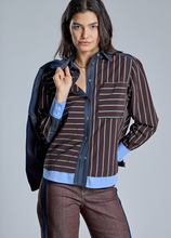 Load image into Gallery viewer, Allegra Brown Striped Shirt with Blue Trim
