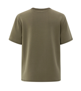 Yasmine Khaki T-shirt with knitted ribbed neckline