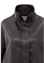 Load image into Gallery viewer, Yasmine Chocolate Short faux leather jacket with elastic hem
