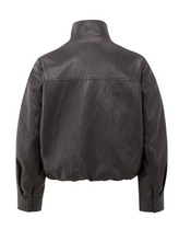 Load image into Gallery viewer, Yasmine Chocolate Short faux leather jacket with elastic hem

