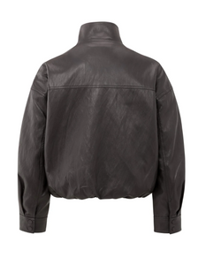 Yasmine Chocolate Short faux leather jacket with elastic hem