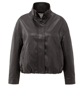 Yasmine Chocolate Short faux leather jacket with elastic hem