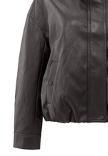 Load image into Gallery viewer, Yasmine Chocolate Short faux leather jacket with elastic hem
