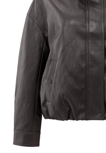 Yasmine Chocolate Short faux leather jacket with elastic hem