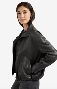 Yasmine Chocolate Short faux leather jacket with elastic hem