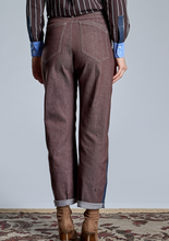 Load image into Gallery viewer, Allegra Brown Barrel Jeans with Denim Stripe

