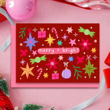 Load image into Gallery viewer, &quot;Merry and Bright&quot; Christmas Card | Hand Drawn Card Red
