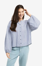 Load image into Gallery viewer, Striped blouse with shirred details at the shoulders
